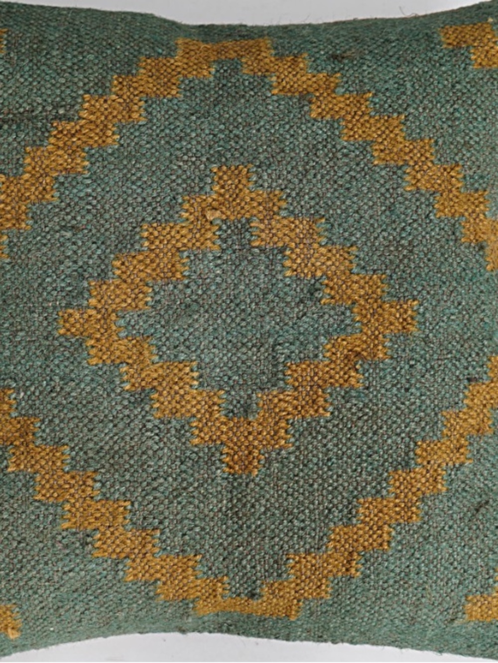 Decorative Indian Vintage Jute Kilim Throw Pillow Cover SQUARE 18x18” GREEN GOLD - Picture 4 of 10